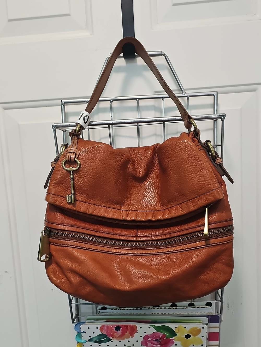 Fossil EXPLORER Pebbled Leather Shoulder Bag in Cognac Brown